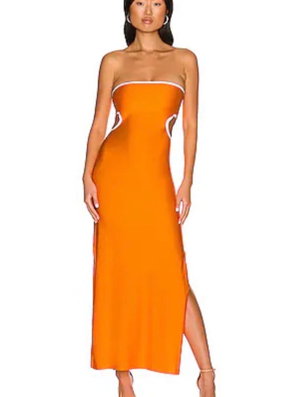 Baobab Collection Strapless Orange Cutout Maxi Dress with White Trim